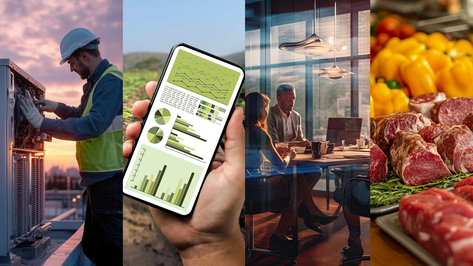 A collage of photos of workers, apps and coldchain products